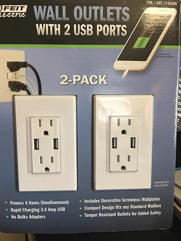 Feit Electric 2-Pack Wall Receptacle with 2 USB Ports
